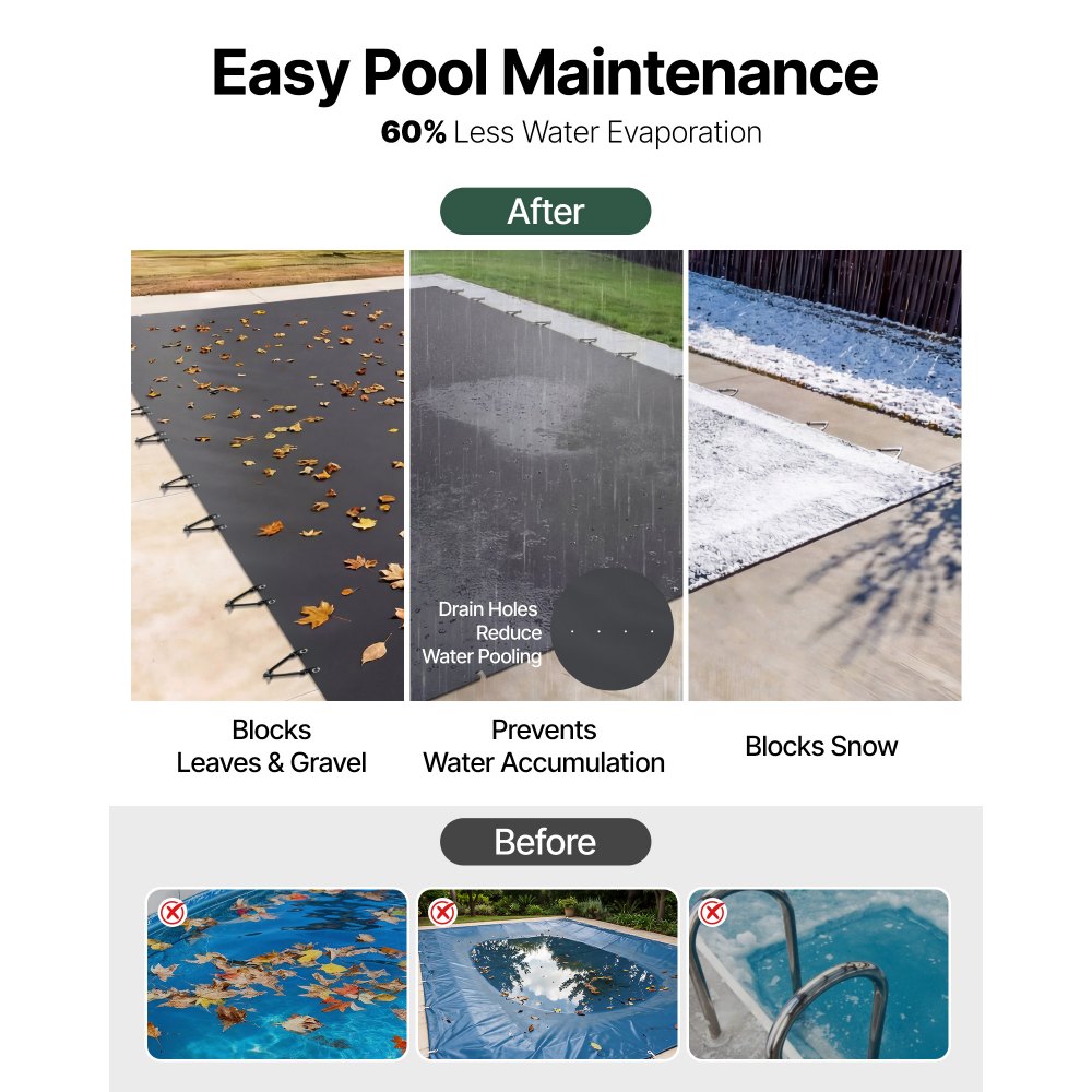 VEVOR Pool Safety Cover, 4x7 m In-ground Pool Cover, Charcoal PVC Pool Covers, Rectangular Safety Pool Cover Winter Pool Cover Solid Safety Pool Cover for Swimming Pool Winter Protection Cover
