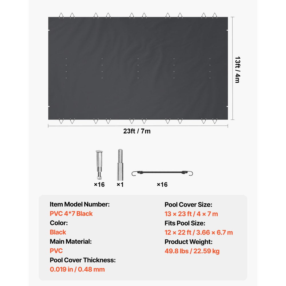 VEVOR Pool Safety Cover, 4x7 m In-ground Pool Cover, Charcoal PVC Pool Covers, Rectangular Safety Pool Cover Winter Pool Cover Solid Safety Pool Cover for Swimming Pool Winter Protection Cover