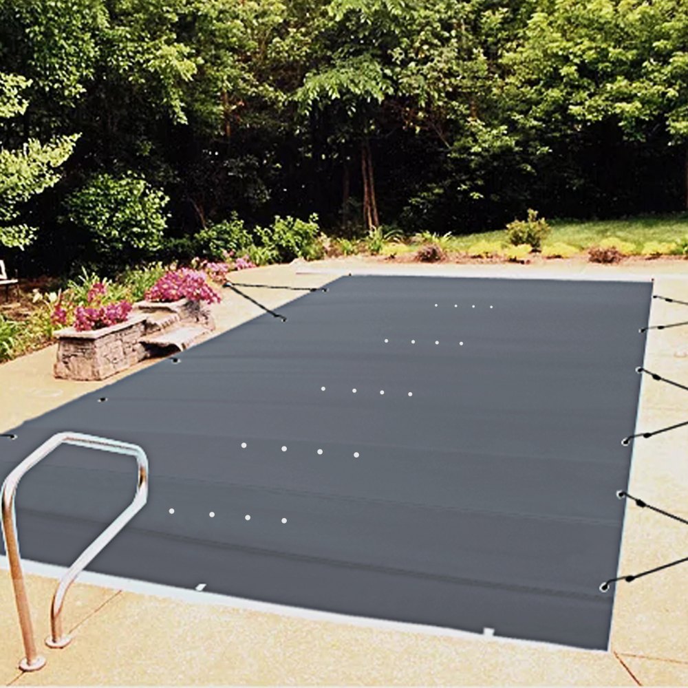 VEVOR Pool Safety Cover, 4x7 m In-ground Pool Cover, Charcoal PVC Pool Covers, Rectangular Safety Pool Cover Winter Pool Cover Solid Safety Pool Cover for Swimming Pool Winter Protection Cover