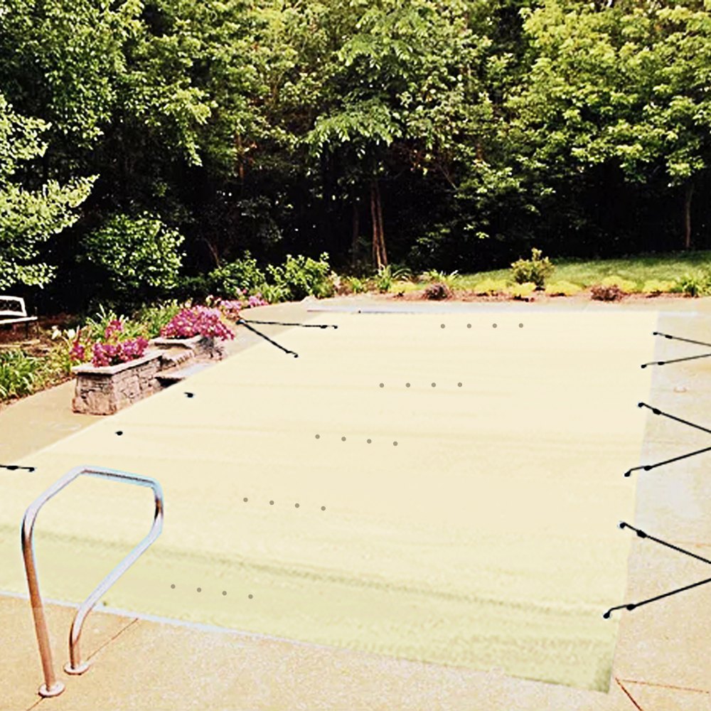 VEVOR Pool Safety Cover Fits 12x25ft Rectangle Inground Pools, Safety Pool Cover with Drainage Holes, Mesh Pool Cover for Swimming Pool, PVC Winter Safety Cover, Beige