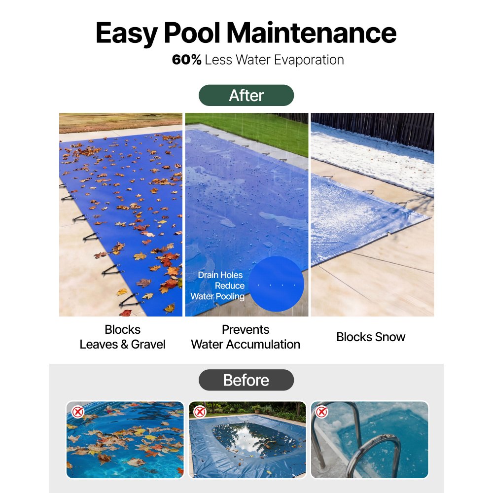 VEVOR Pool Safety Cover, 4 x 8 m In-ground Pool Cover, Blue PVC Pool Covers, Rectangular Safety Pool Cover Winter Pool Cover Solid Safety Pool Cover for Swimming Pool Winter Protection Cover