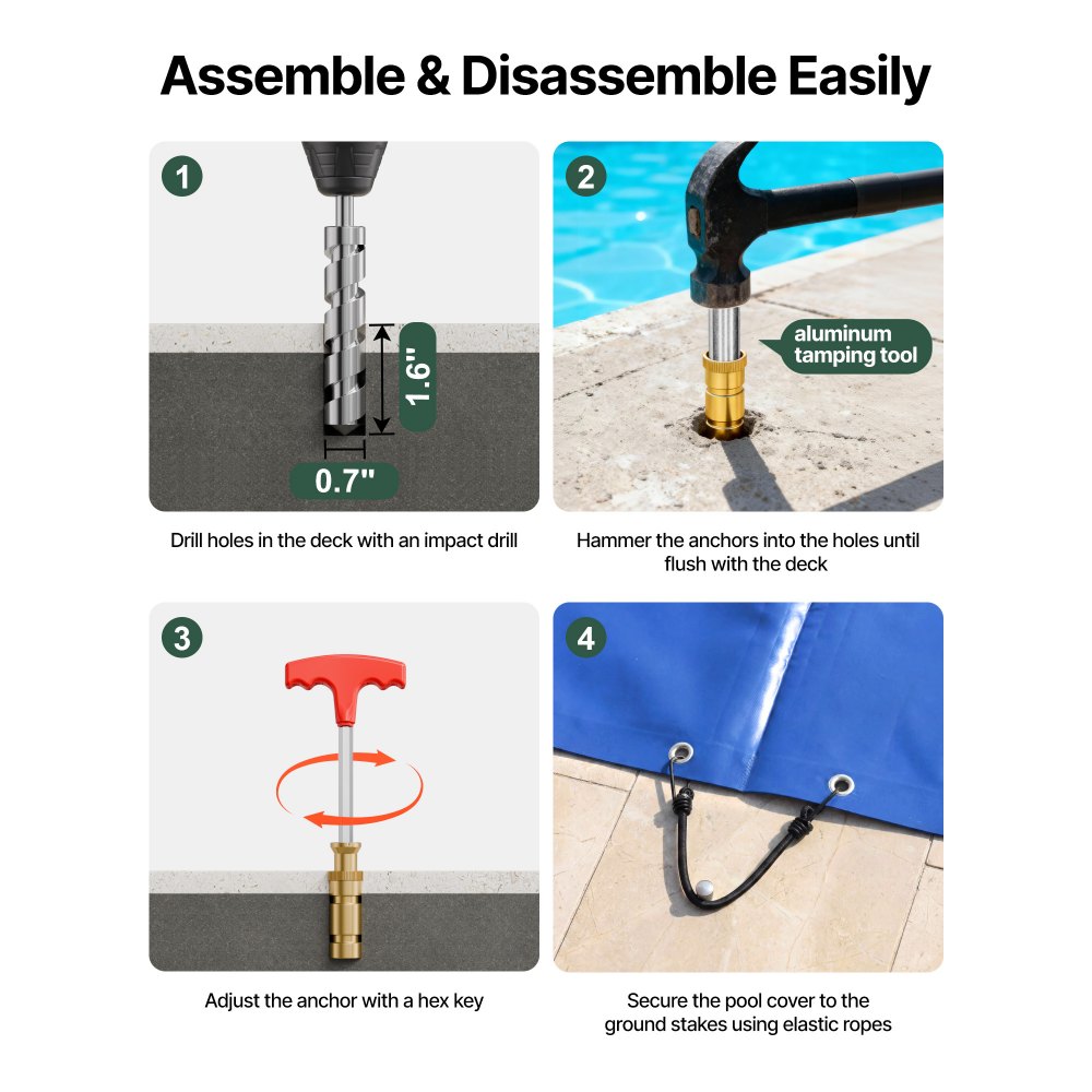 VEVOR Pool Safety Cover, 4 x 8 m In-ground Pool Cover, Blue PVC Pool Covers, Rectangular Safety Pool Cover Winter Pool Cover Solid Safety Pool Cover for Swimming Pool Winter Protection Cover