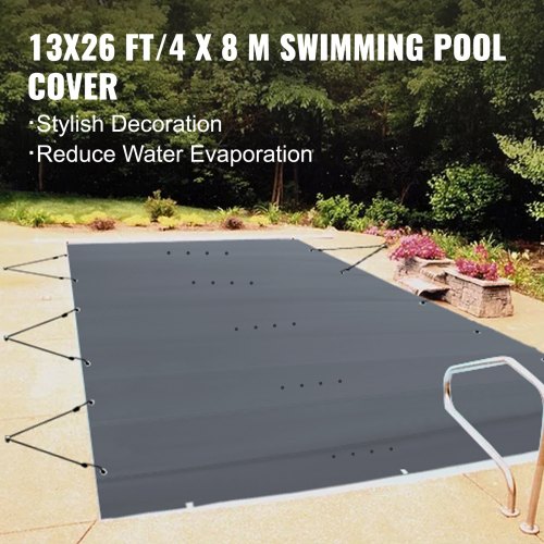 VEVOR Pool Safety Cover, 13x26 ft In-ground Pool Cover, Charcoal In-ground Pool Cover, PVC Pool Covers Rectangular Safety Pool Cover Solid Safety Pool Cover for Swimming Pool Winter Protection Cover