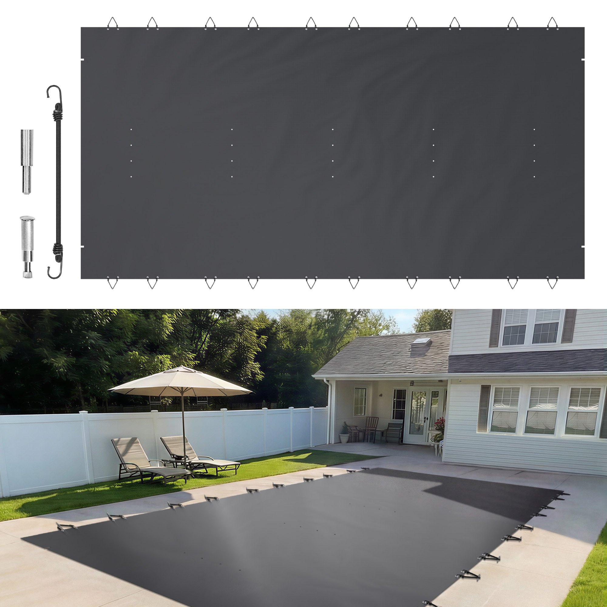 VEVOR Pool Safety Cover, 4 x8 m In-ground Pool Cover, Charcoal In-ground Pool Cover, PVC Pool Covers Rectangular Safety Pool Cover Solid Safety Pool Cover for Swimming Pool Winter Protection Cover