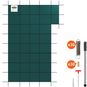 VEVOR Inground Pool Safety Cover, Fits 20 ft x 40 ft Rectangular Winter Pool Cover with Right Step, Triple Stitched, High Strength Mesh PP, Good Rain Permeability, Installation Hardware Included | VEVOR US