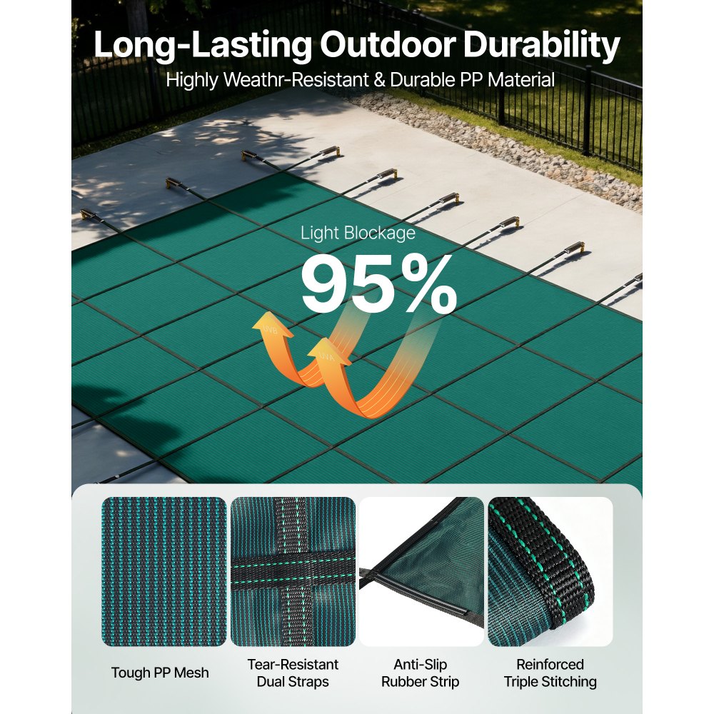 VEVOR Inground Pool Safety Cover, Fits 20 ft x 40 ft Rectangular Winter Pool Cover with Right Step, Triple Stitched, High Strength Mesh PP, Good Rain Permeability, Installation Hardware Included