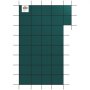 green VEVOR pool safety cover with grid patterns and warning label in the top left corner.