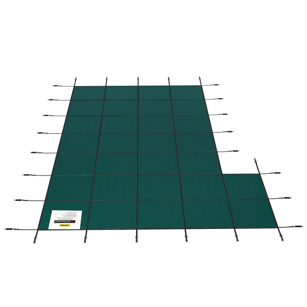 VEVOR Inground Pool Safety Cover, 18 ft x 34 ft Rectangular Winter Pool Cover with Left Step, Triple Stitched, High Strength Mesh PP Material, Good Rain Permeability, Installation Hardware Included