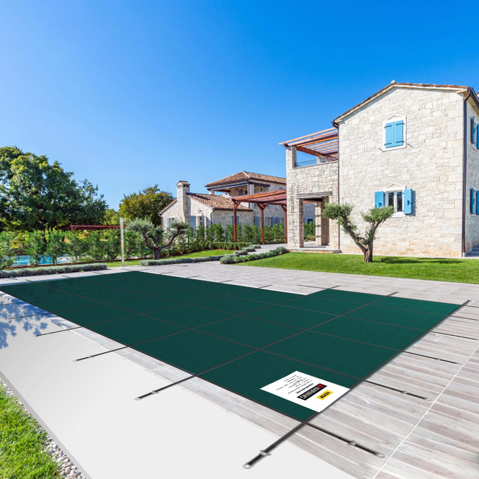 VEVOR Inground Pool Safety Cover, 18 ft x 34 ft Rectangular Winter Pool Cover with Left Step, Triple Stitched, High Strength Mesh PP Material, Good Rain Permeability, Installation Hardware Included