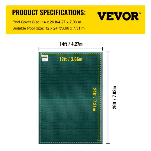 VEVOR Inground Pool Safety Cover Winter Pool Cover 14 x 26 ft with Anchor Tools