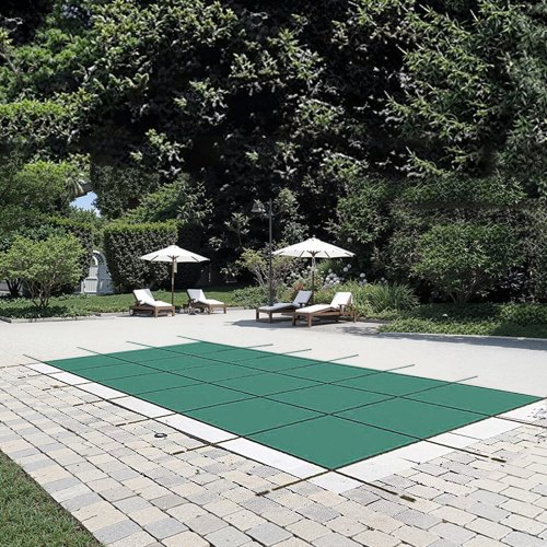 VEVOR Inground Pool Safety Cover, 14 ft x 26 ft Rectangular Winter Pool Cover, Triple Stitched, High Strength Mesh PP Material with Good Rain Permeability, Installation Hardware Included, Green