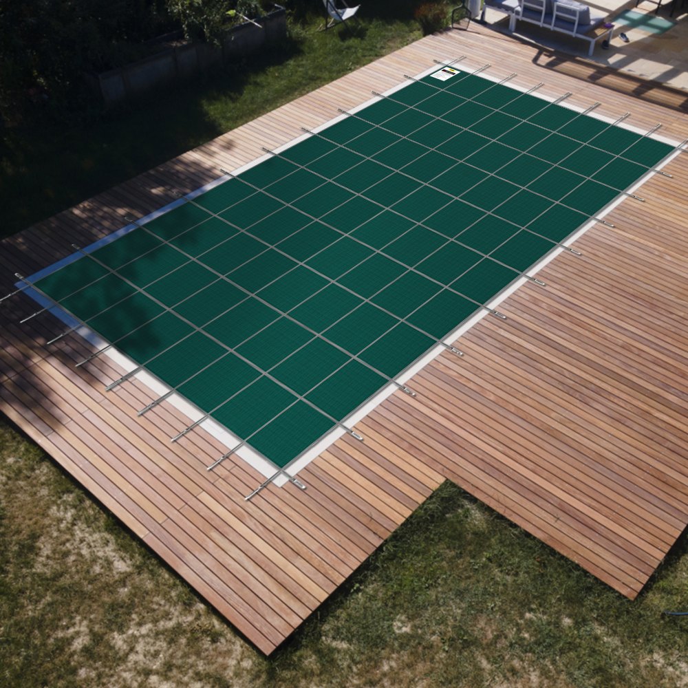VEVOR Inground Pool Safety Cover, 14 ft x 26 ft Rectangular Winter Pool Cover, Triple Stitched, High Strength Mesh PP Material with Good Rain Permeability, Installation Hardware Included, Green