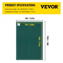 VEVOR Inground Pool Safety Cover, 14 ft x 26 ft Rectangular Winter Pool Cover, Triple Stitched, High Strength Mesh PP Material with Good Rain Permeability, Installation Hardware Included, Green