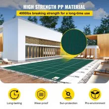 VEVOR Inground Pool Safety Cover, 16 ft x 30 ft Rectangular Winter Pool Cover, Triple Stitched, High Strength Mesh PP Material with Good Rain Permeability, Installation Hardware Included, Green