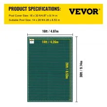 VEVOR Inground Pool Safety Cover, 16 ft x 30 ft Rectangular Winter Pool Cover, Triple Stitched, High Strength Mesh PP Material with Good Rain Permeability, Installation Hardware Included, Green