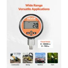VEVOR Digital Hydraulic Pressure Gauge 10000 PSI/700 Bar 1/4-NPT for Excavator