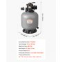 VEVOR Sand Filter, 457.2 mm, 151.4 LPM Above Inground Swimming Pool Sand Filter System, with 7-Way Multi-Port Valve, Backwash, Rinse, Recirculate, Waste, Winter, Closed Modes, for Above In Ground Pool