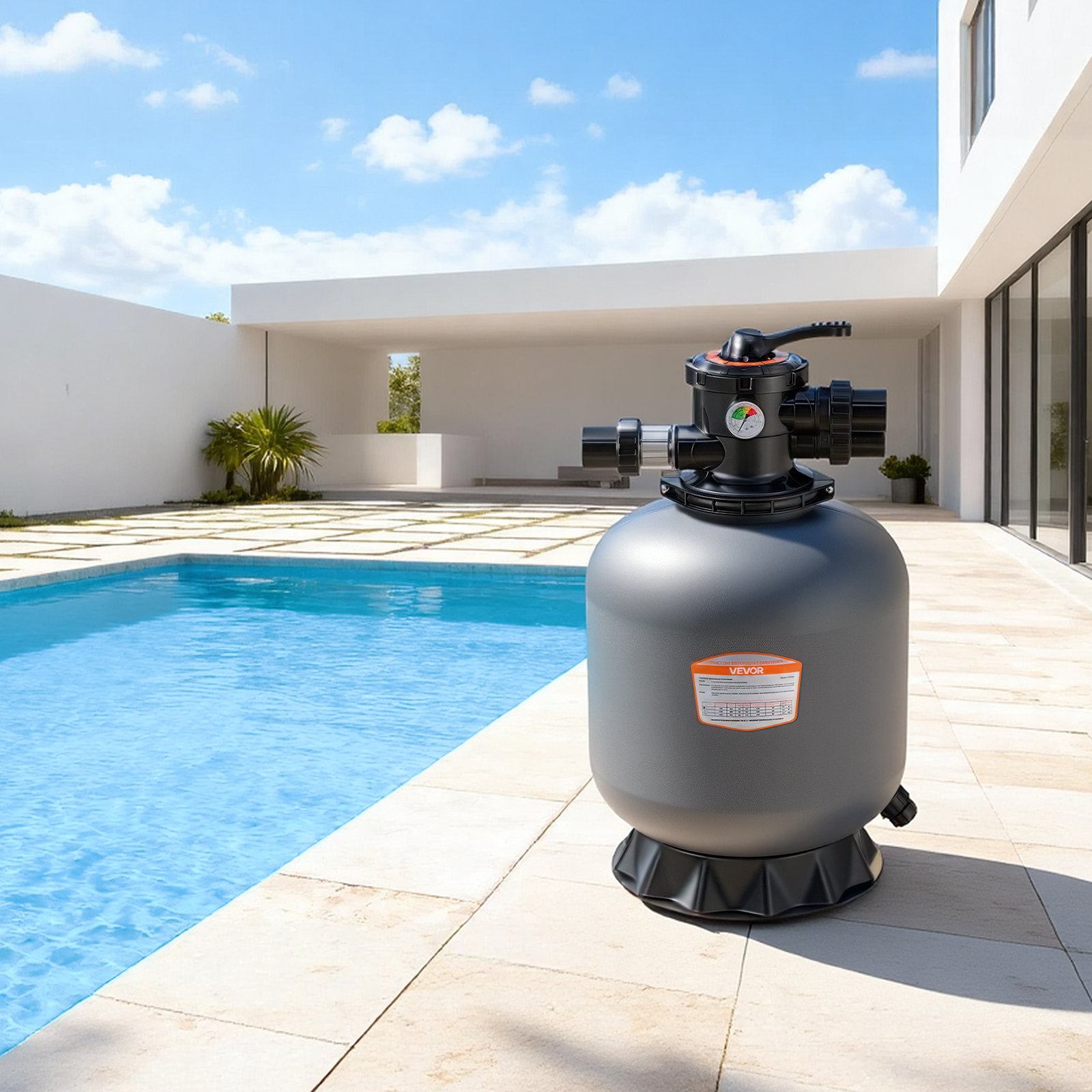 VEVOR Sand Filter, 457.2 mm, 151.4 LPM Above Inground Swimming Pool Sand Filter System, with 7-Way Multi-Port Valve, Backwash, Rinse, Recirculate, Waste, Winter, Closed Modes, for Above In Ground Pool