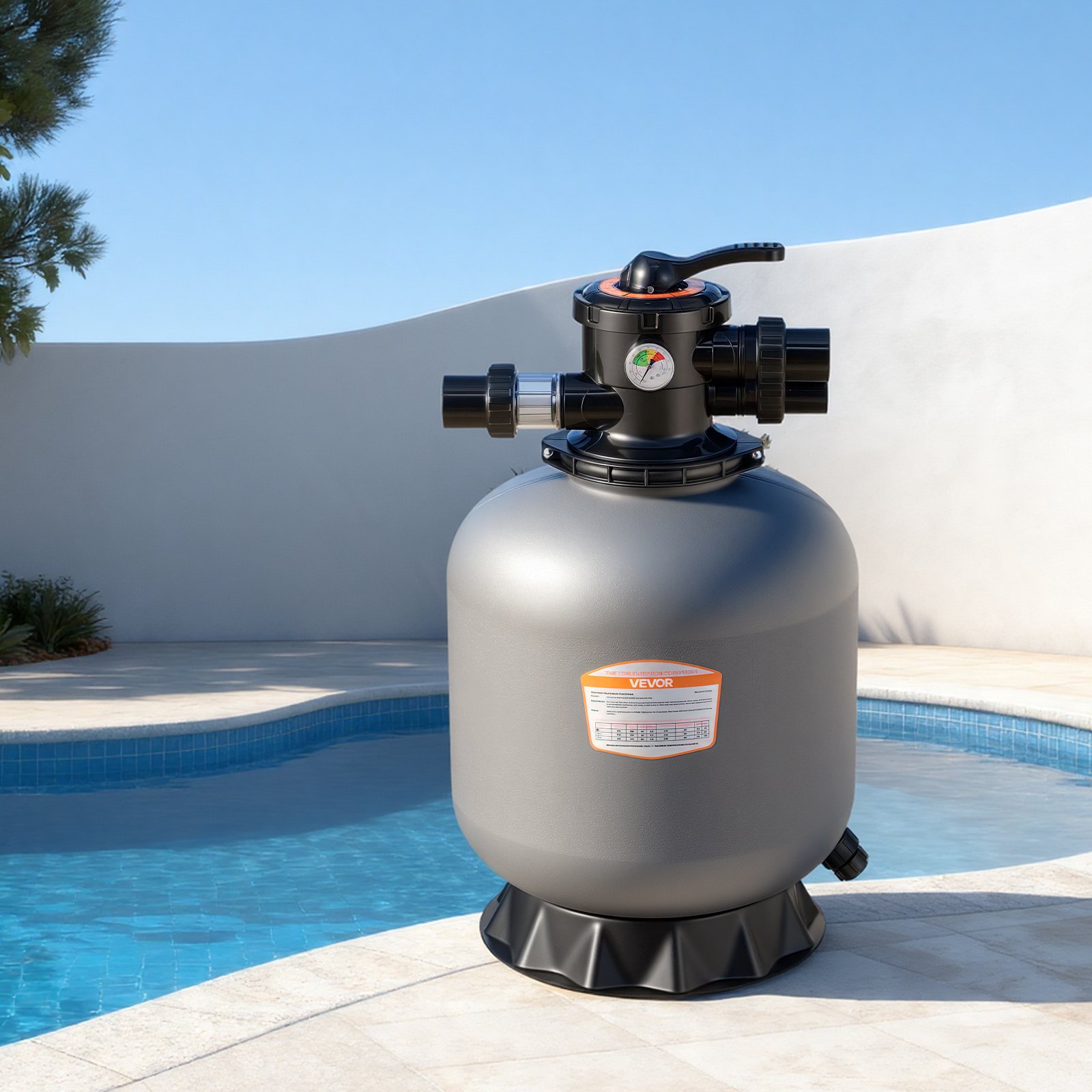 VEVOR Sand Filter, 457.2 mm, 151.4 LPM Above Inground Swimming Pool Sand Filter System, with 7-Way Multi-Port Valve, Backwash, Rinse, Recirculate, Waste, Winter, Closed Modes, for Above In Ground Pool