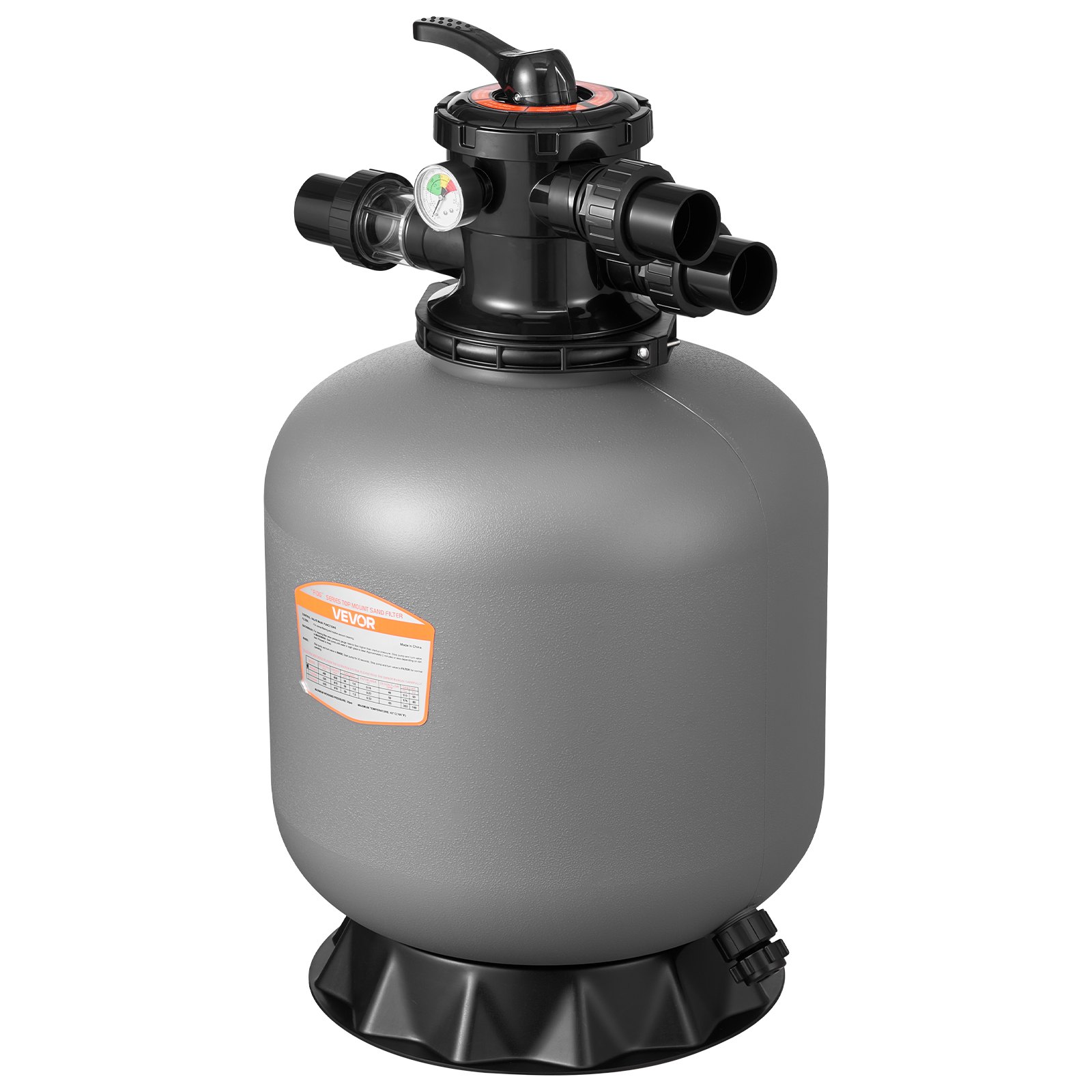 VEVOR Sand Filter, 457.2 mm, 151.4 LPM Above Inground Swimming Pool Sand Filter System, with 7-Way Multi-Port Valve, Backwash, Rinse, Recirculate, Waste, Winter, Closed Modes, for Above In Ground Pool