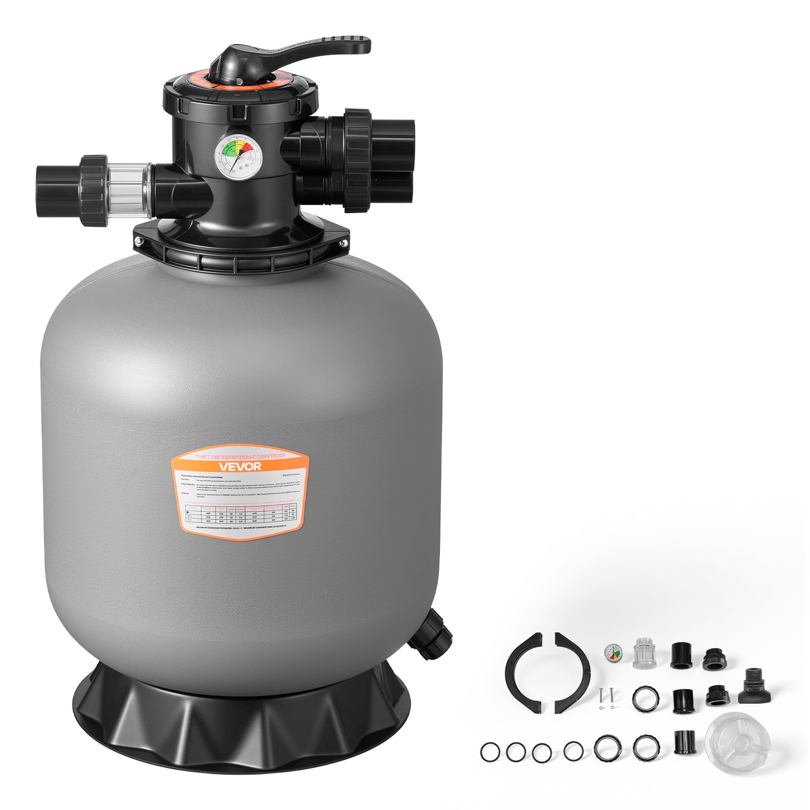 VEVOR Sand Filter, 457.2 mm, 151.4 LPM Above Inground Swimming Pool Sand Filter System, with 7-Way Multi-Port Valve, Backwash, Rinse, Recirculate, Waste, Winter, Closed Modes, for Above In Ground Pool
