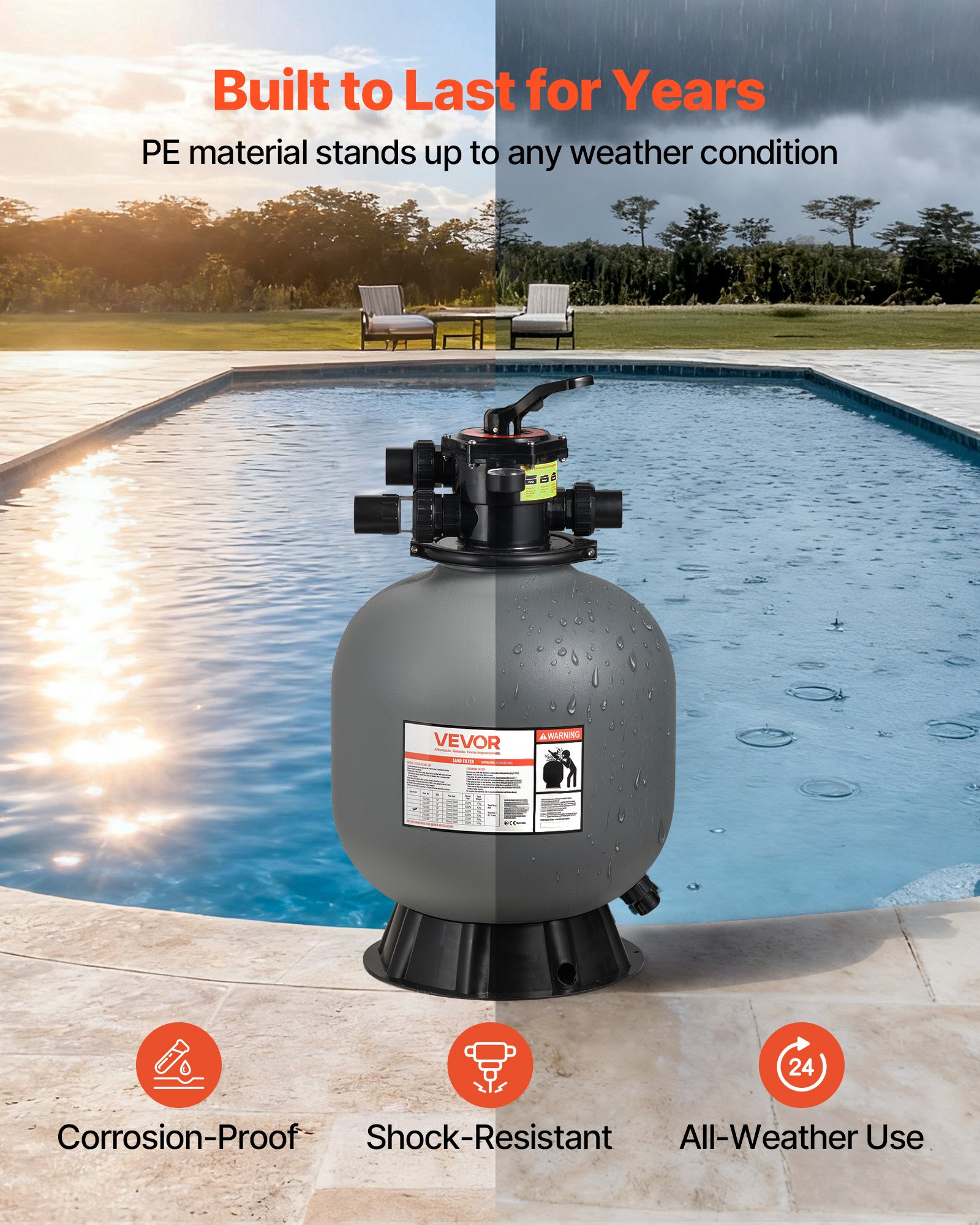 VEVOR Sand Filter, 508 mm, 189.3 LPM Above Inground Swimming Pool Sand Filter System, with 7-Way Multi-Port Valve, Backwash, Rinse, Recirculate, Waste, Winter, Closed Modes, for Above In Ground Pools