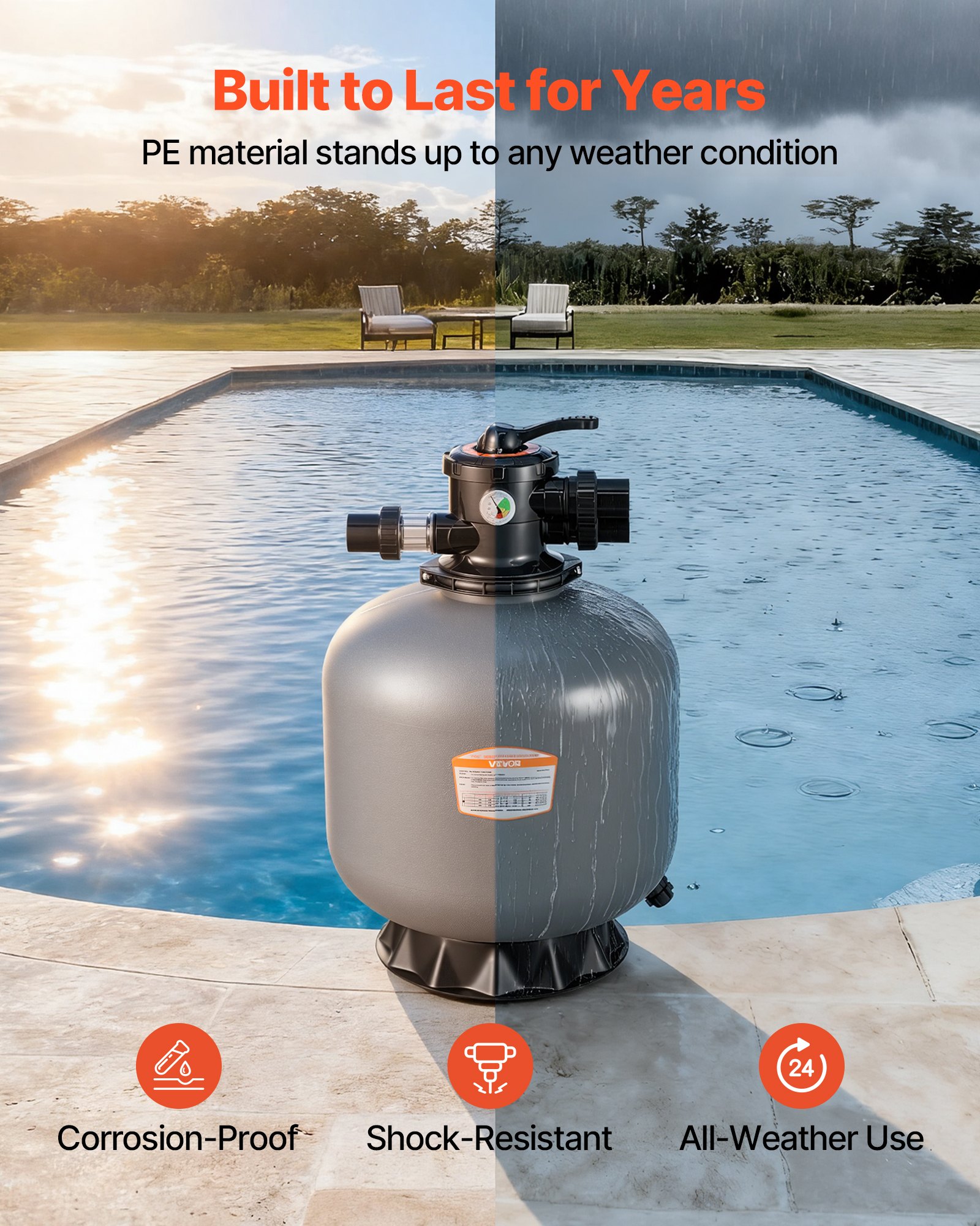 VEVOR Sand Filter, 508 mm, 189.3 LPM Above Inground Swimming Pool Sand Filter System, with 7-Way Multi-Port Valve, Backwash, Rinse, Recirculate, Waste, Winter, Closed Modes, for Above In Ground Pools