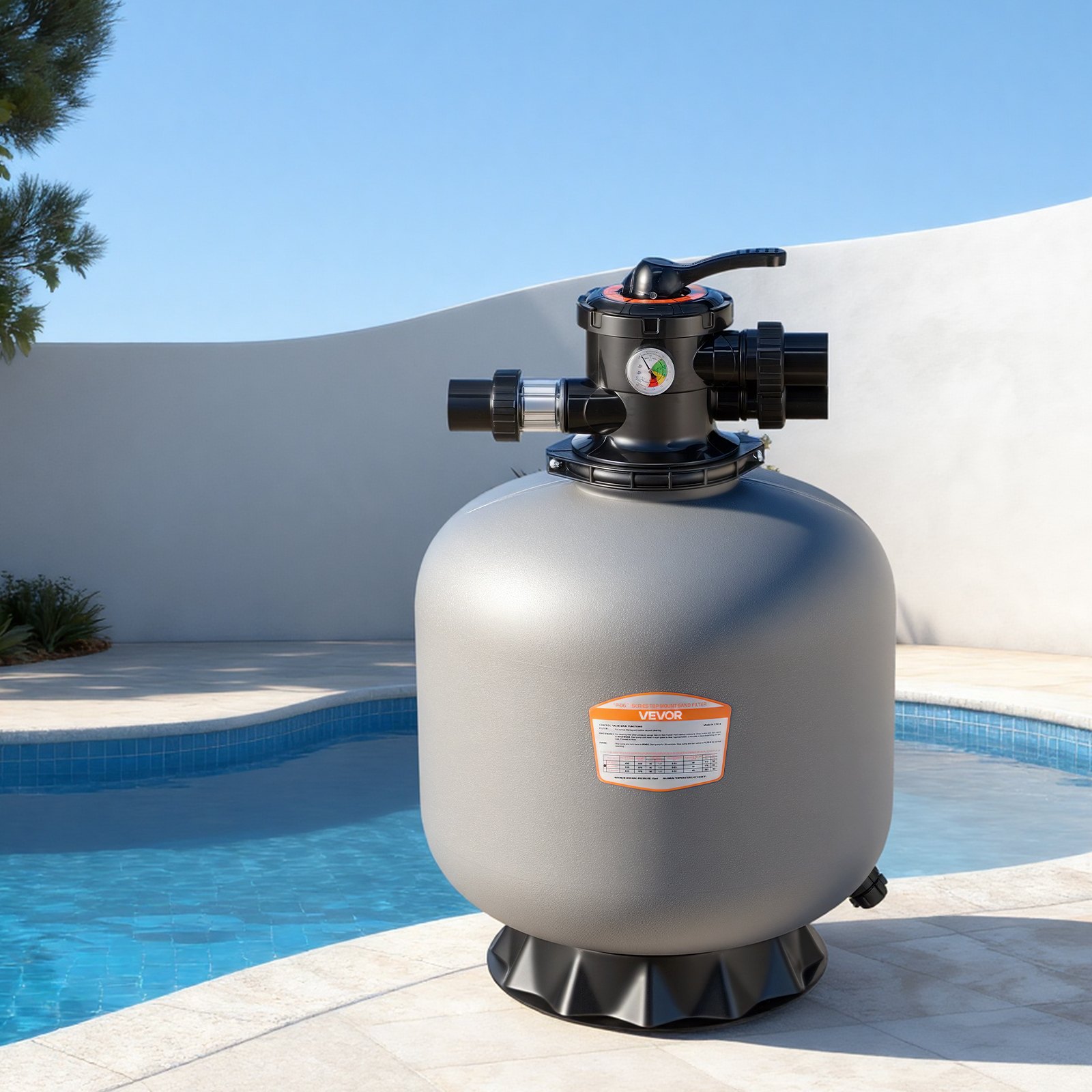 VEVOR Sand Filter, 508 mm, 189.3 LPM Above Inground Swimming Pool Sand Filter System, with 7-Way Multi-Port Valve, Backwash, Rinse, Recirculate, Waste, Winter, Closed Modes, for Above In Ground Pools