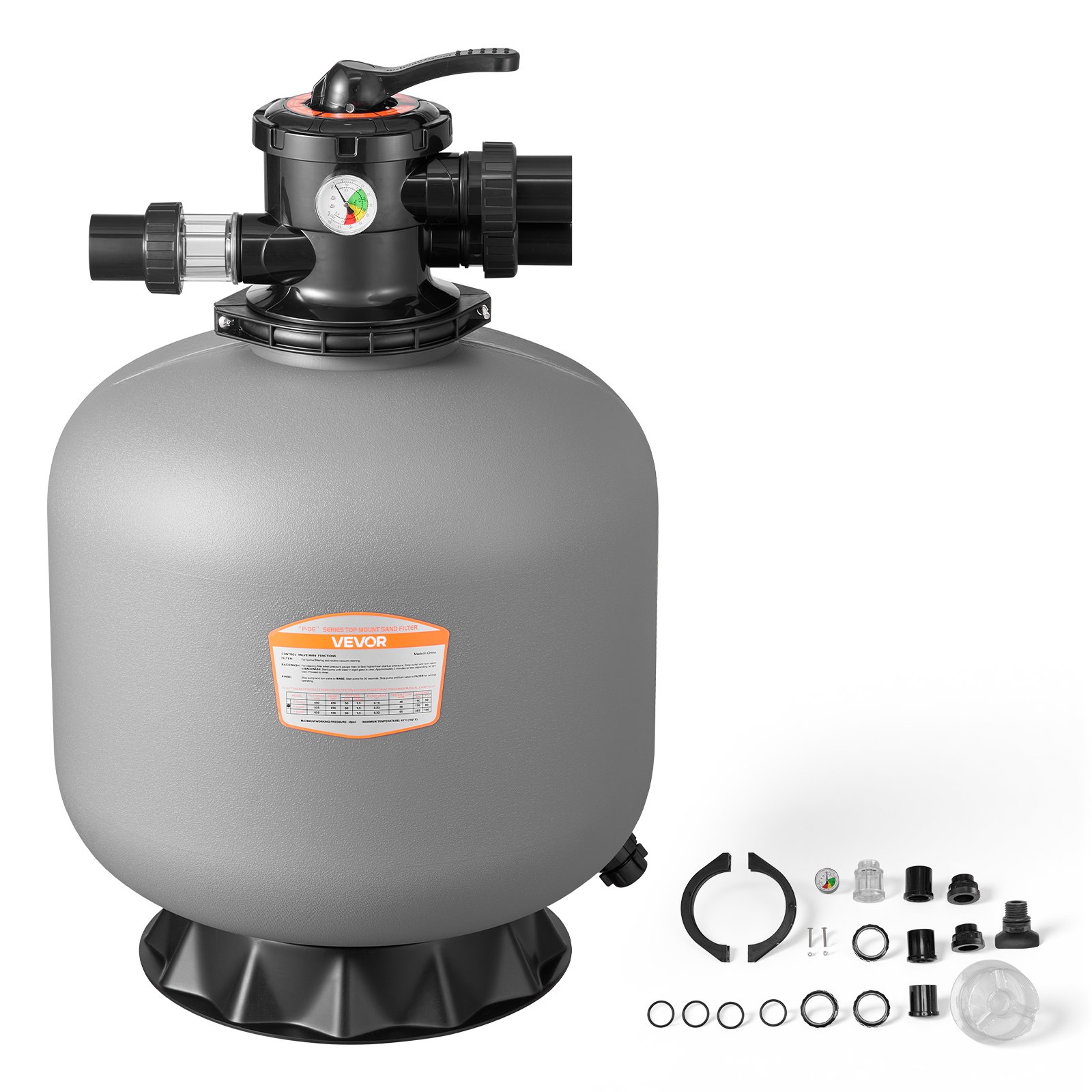 VEVOR Sand Filter, 508 mm, 189.3 LPM Above Inground Swimming Pool Sand Filter System, with 7-Way Multi-Port Valve, Backwash, Rinse, Recirculate, Waste, Winter, Closed Modes, for Above In Ground Pools