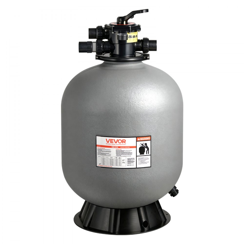 VEVOR Sand Filter, 609.6 mm, 246.1 LPM Above Inground Swimming Pool Sand Filter System, with 7-Way Multi-Port Valve, Backwash, Rinse, Recirculate, Waste, Winter, Closed Modes, for Above In Ground Pool
