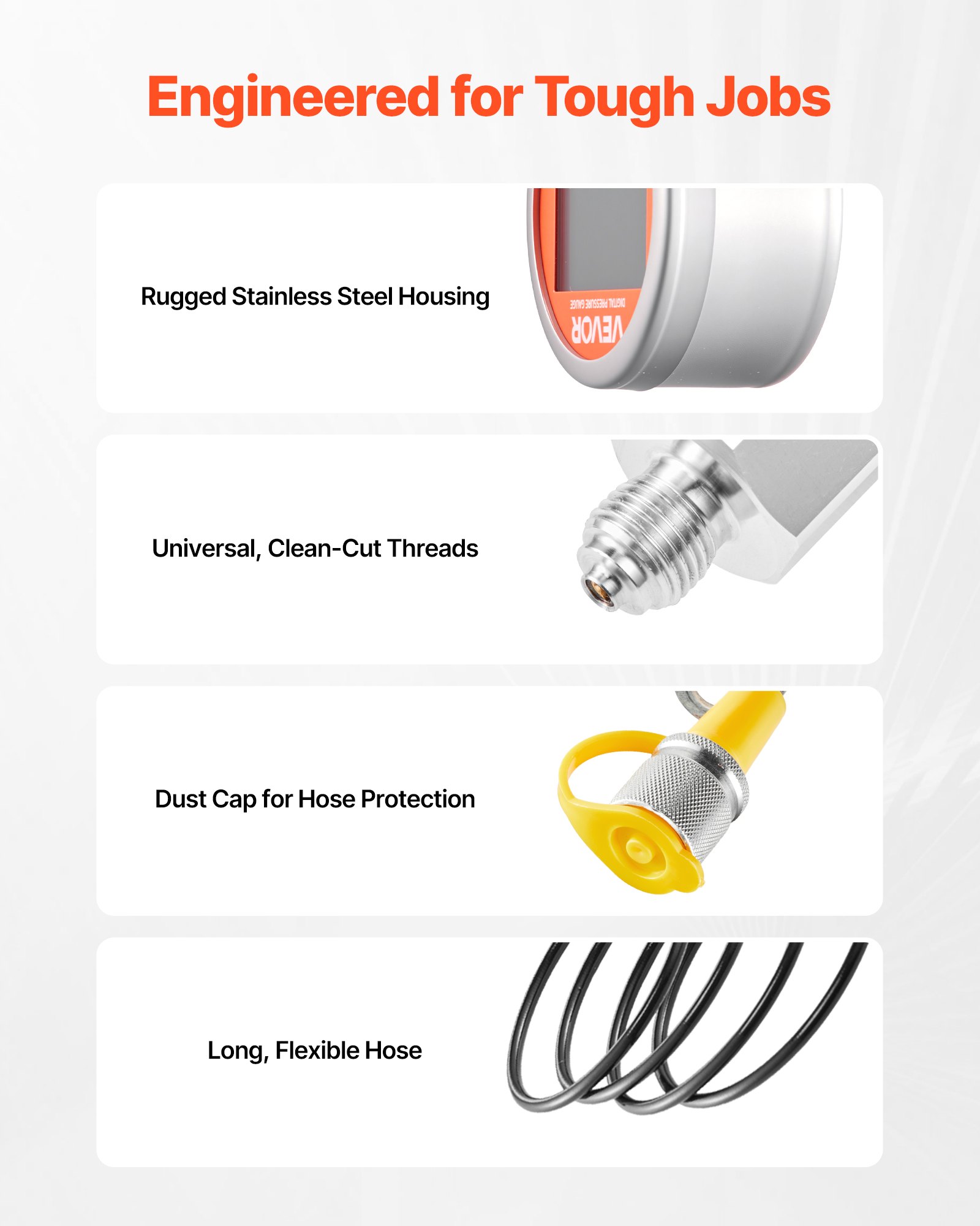 VEVOR Digital Hydraulic Pressure Test Coupling Kit, 700 Bar Pressure Gauge Manometer Tester with 1 Gauge, 1 Test Coupling, 1 Quick-Release Coupler, and 1 Hose for Excavator Construction Machinery