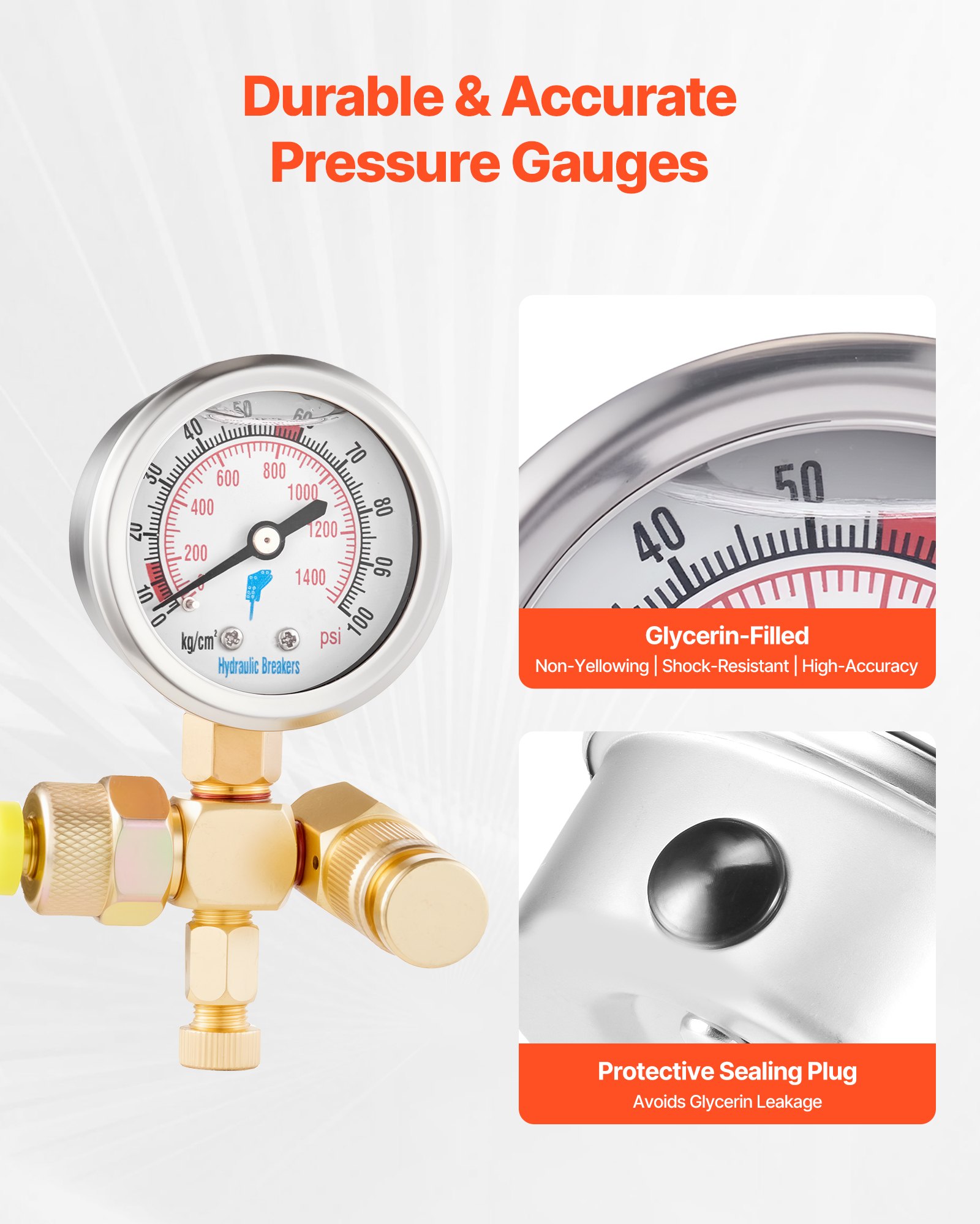 VEVOR Hydraulic Nitrogen Accumulator Charging Kit, 0-1420 PSI Nitrogen Fill Kit, Pressure Test System with 1 Pressure Gauge, 1 Gas Hose, 1 Valve Body and 1 CGA580 Adapter for Construction Machinery