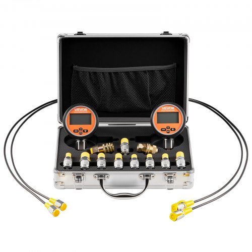 VEVOR Digital Hydraulic Pressure Test Coupling Kit, 700 Bar Pressure Gauge Manometer Tester with 2 Gauges, 9 Test Couplings, 2 Quick-Release Couplers, 2 Hoses for Excavator Construction Machinery