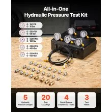 VEVOR Hydraulic Pressure Test Kit 5 Gauges 20 Couplings 4 Connectors 3 Hoses