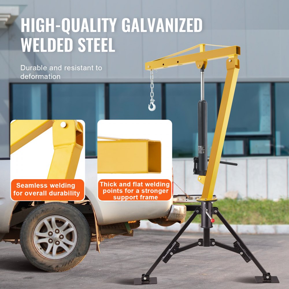 VEVOR Hydraulic Pickup Truck Crane, 453.6 kg Capacity, 360° Swivel, Hitch Mounted Crane with Three Boom Capacities of 226.8 kg, 340.2 kg & 453.6 kg, for Lifting Goods in Construction, Forestry, Factory