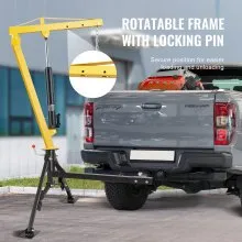 VEVOR Hydraulic Pickup Truck Crane, 1000 lbs Capacity, 360° Swivel, Hitch Mounted Crane with Three Boom Capacities of 500 lbs, 750 lbs & 1000 lbs, for Lifting Goods in Construction, Forestry, Factory