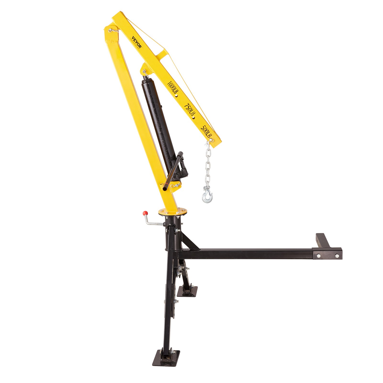 VEVOR Hydraulic Pickup Truck Crane, 453.6 kg Capacity, 360° Swivel, Hitch Mounted Crane with Three Boom Capacities of 226.8 kg, 340.2 kg & 453.6 kg, for Lifting Goods in Construction, Forestry, Factory