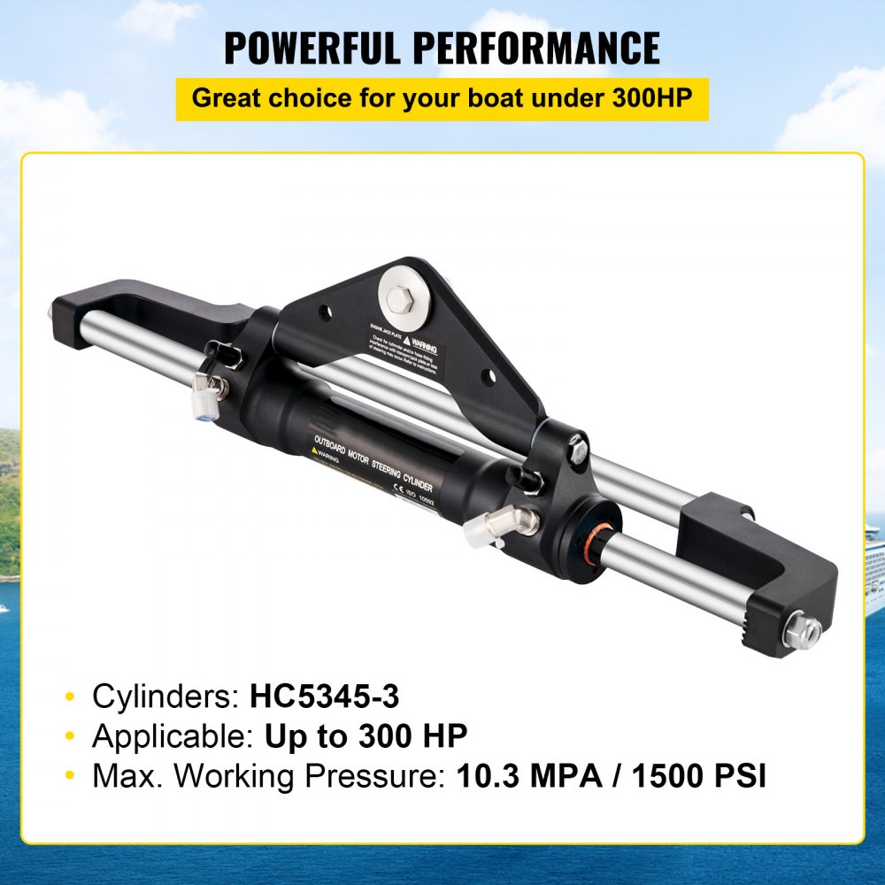 VEVOR Hydraulic Steering Cylinder 300HP, Hydraulic Steering Front Mount Hydraulic Outboard Marine Steering Kit Without Hydraulic Hose and Helm for Outboards Boat Steering System