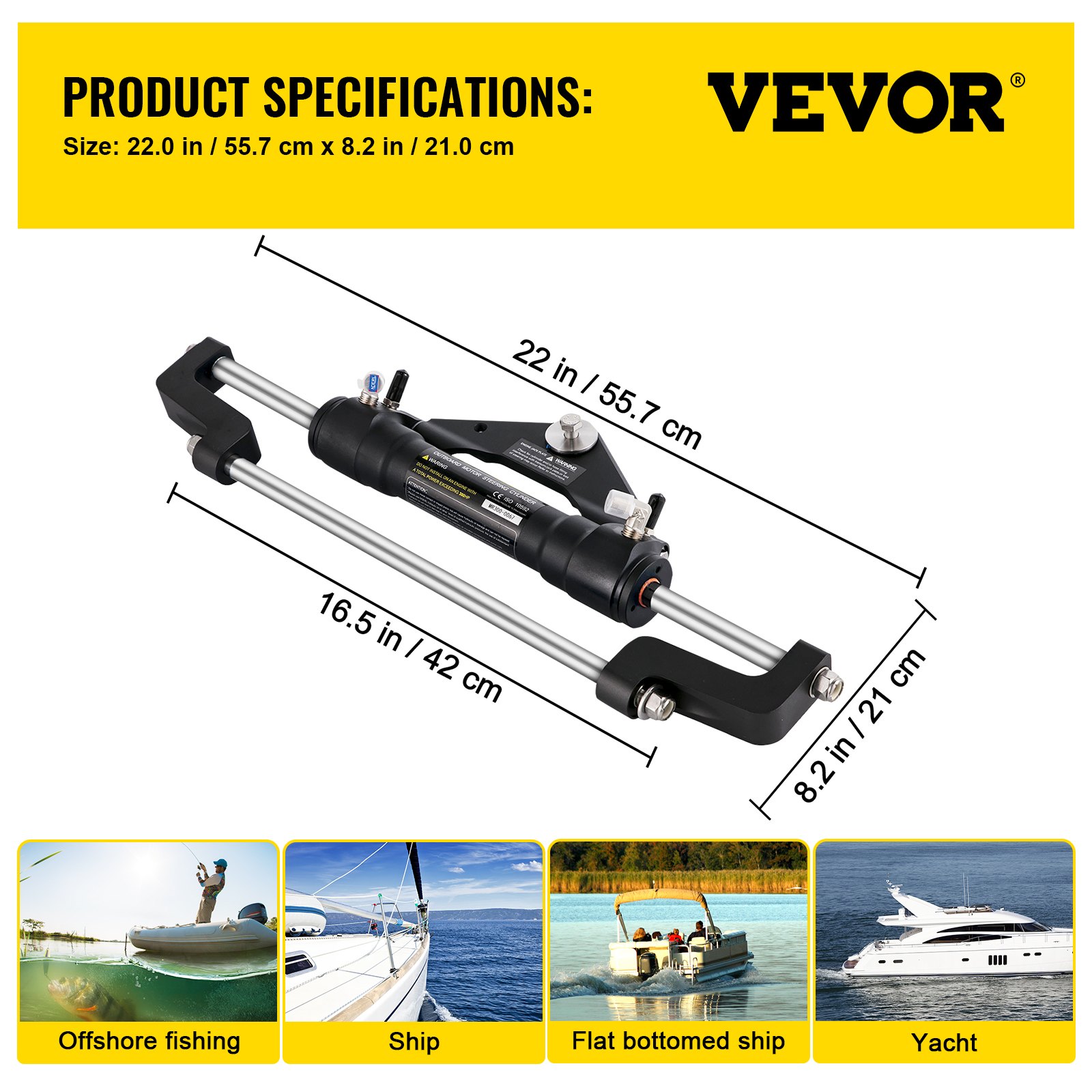 VEVOR HC5358-3 Front Mount Hydraulic Outboard Steering Cylinder Ram Up To 300HP