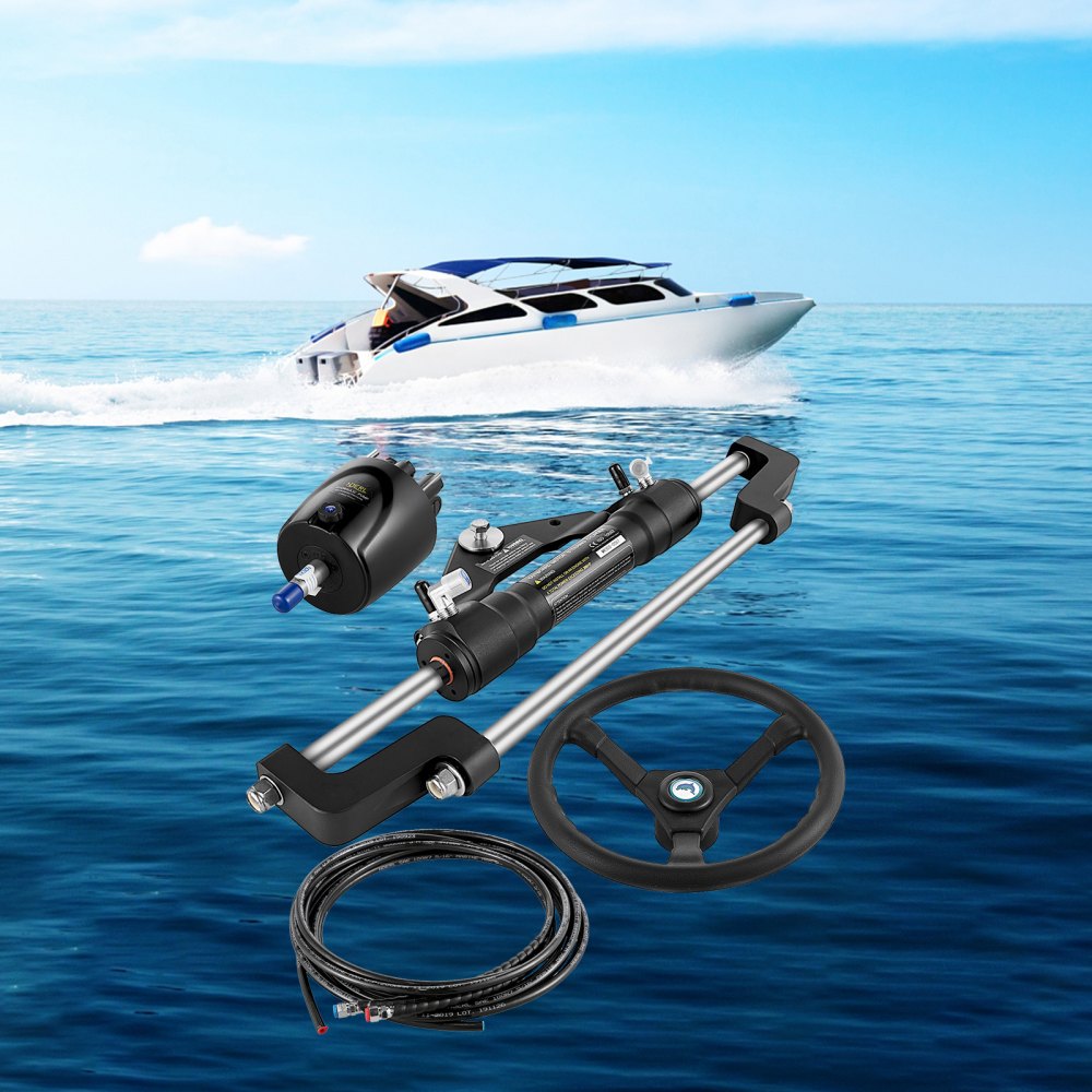 VEVOR Hydraulic Boat Steering Kit, 300HP Hydraulic Steering Helm Pump, Aluminum Alloy Steering Cylinder, 34.5cm Steering Wheel with 3m Hydraulic Steering Hose for Boat Steering System