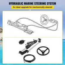 VEVOR Hydraulic Boat Steering Kit, 300HP Hydraulic Steering Kit Helm Pump, Cylinder, Wheel, 18 Feet Hose Hydraulic Steering Seal Kit, Corrosion-Resistant Boat Steering System Marine Steering Kit