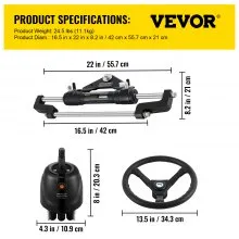 VEVOR Hydraulic Boat Steering Kit, 300HP Hydraulic Steering Kit Helm Pump, Cylinder, Wheel, 18 Feet Hose Hydraulic Steering Seal Kit, Corrosion-Resistant Boat Steering System Marine Steering Kit