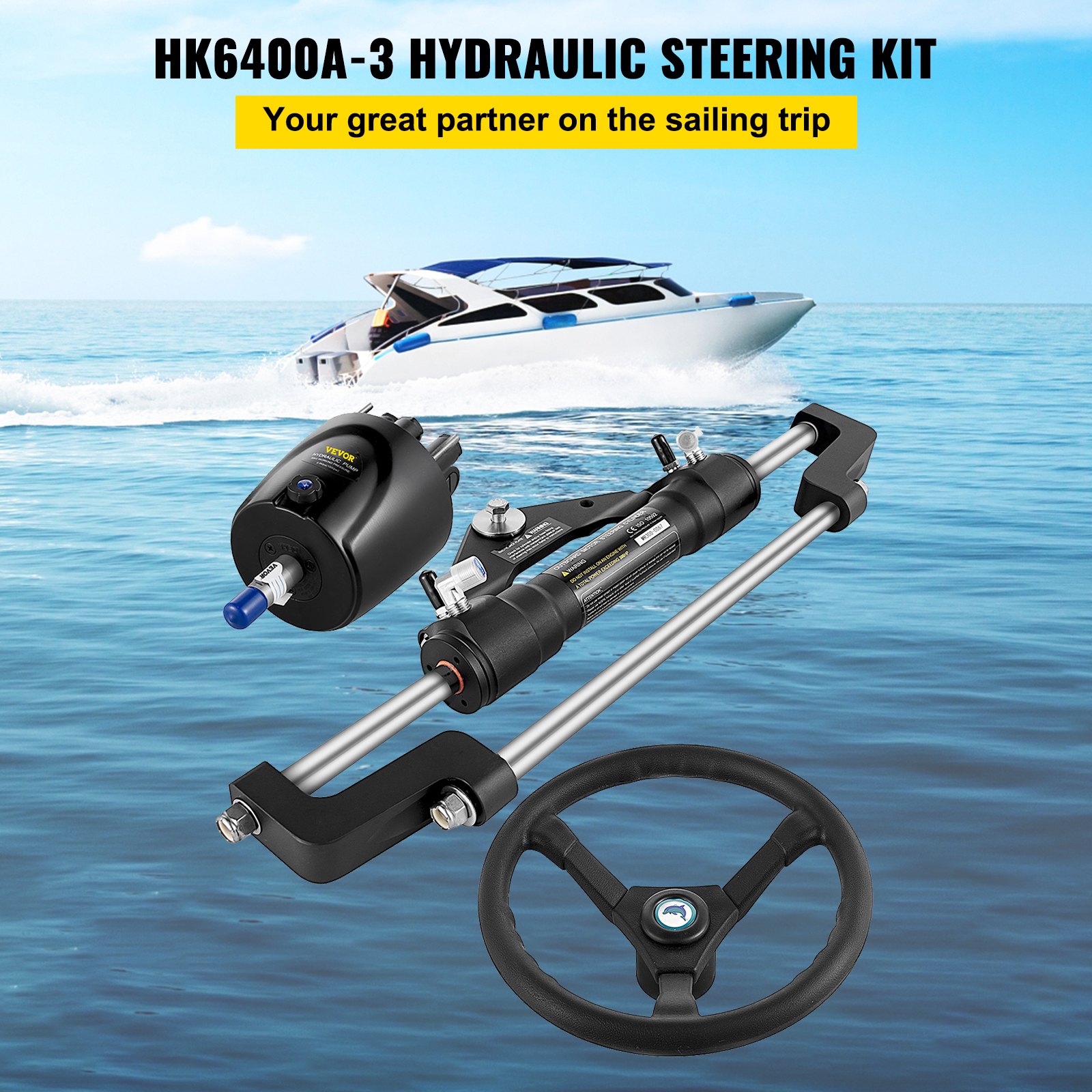 VEVOR Hydraulic Steering Kit 300HP, Hydraulic Boat Steering Kit Helm Pump, Hydraulic Boat Steering Kit Without Hydraulic Steering Hose for Boat Steering System