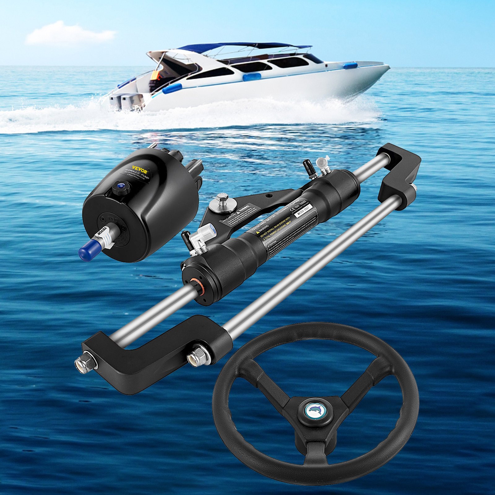 VEVOR Hydraulic Steering Kit 300HP, Hydraulic Boat Steering Kit Helm Pump, Hydraulic Boat Steering Kit Without Hydraulic Steering Hose for Boat Steering System