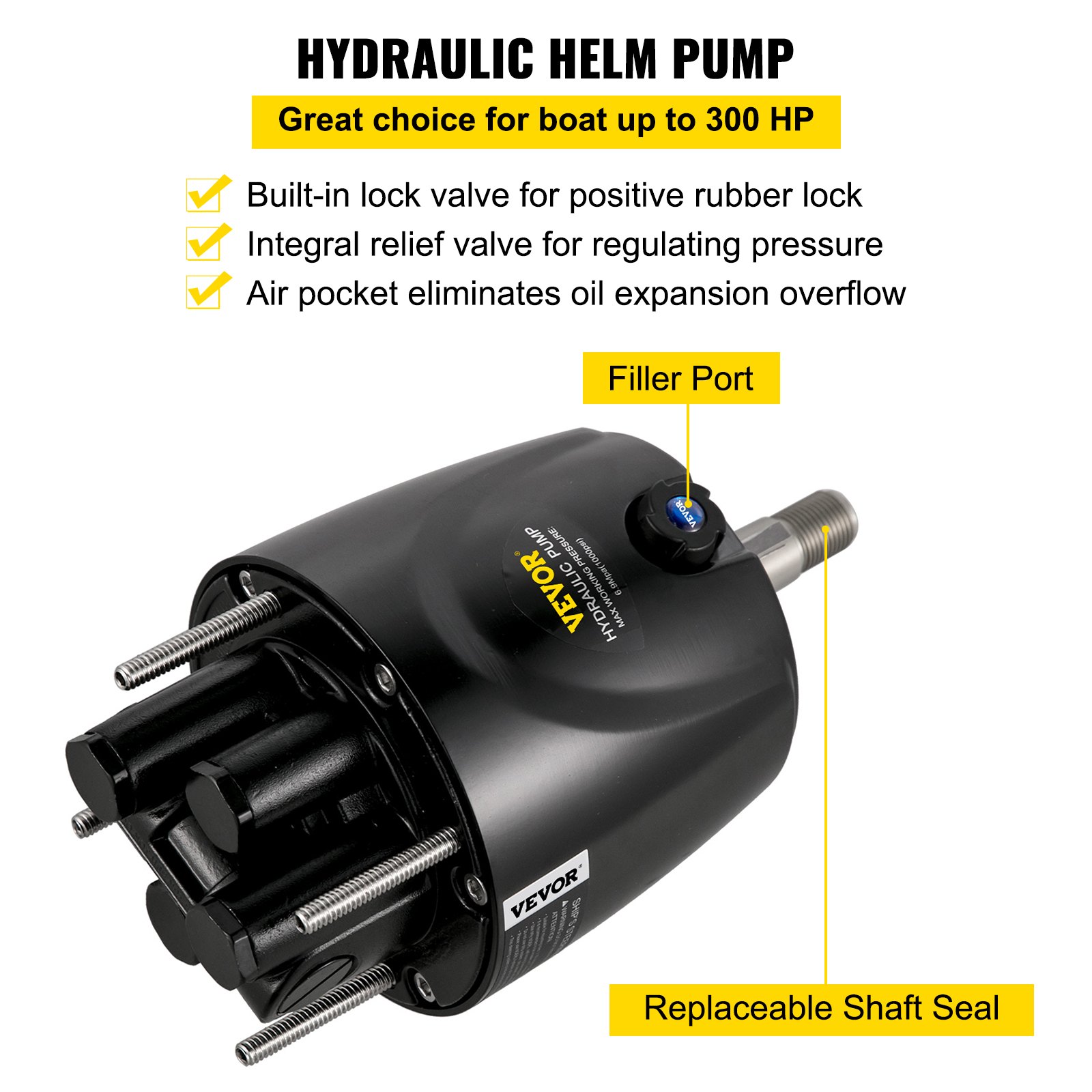VEVOR Hydraulic Steering Kit 300HP, Hydraulic Boat Steering Kit Helm Pump, Hydraulic Boat Steering Kit Without Hydraulic Steering Hose for Boat Steering System