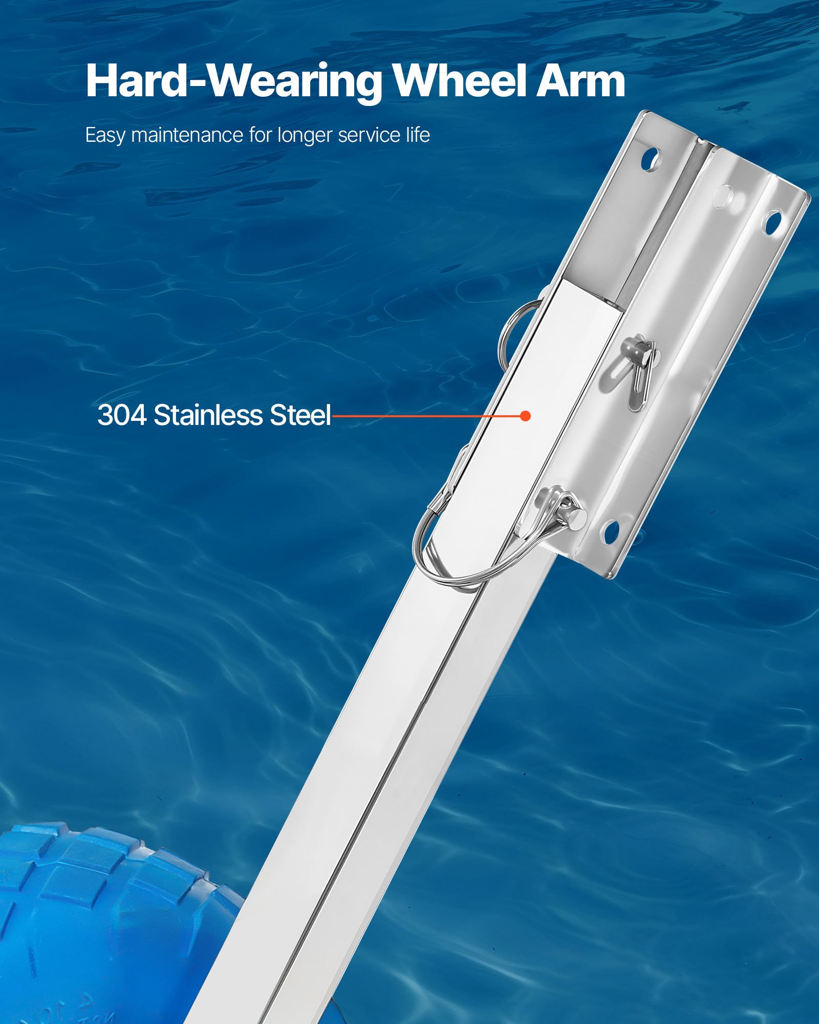 VEVOR Boat Launching Wheels, 136.1 kg Load Capacity, 260 mm Stainless Steel Transom Wheel with Solid PVC Tire, Folding Launch Wheels with 4 Quick Release Pins, Fit 4 m Long Inflatable Fishing Boat