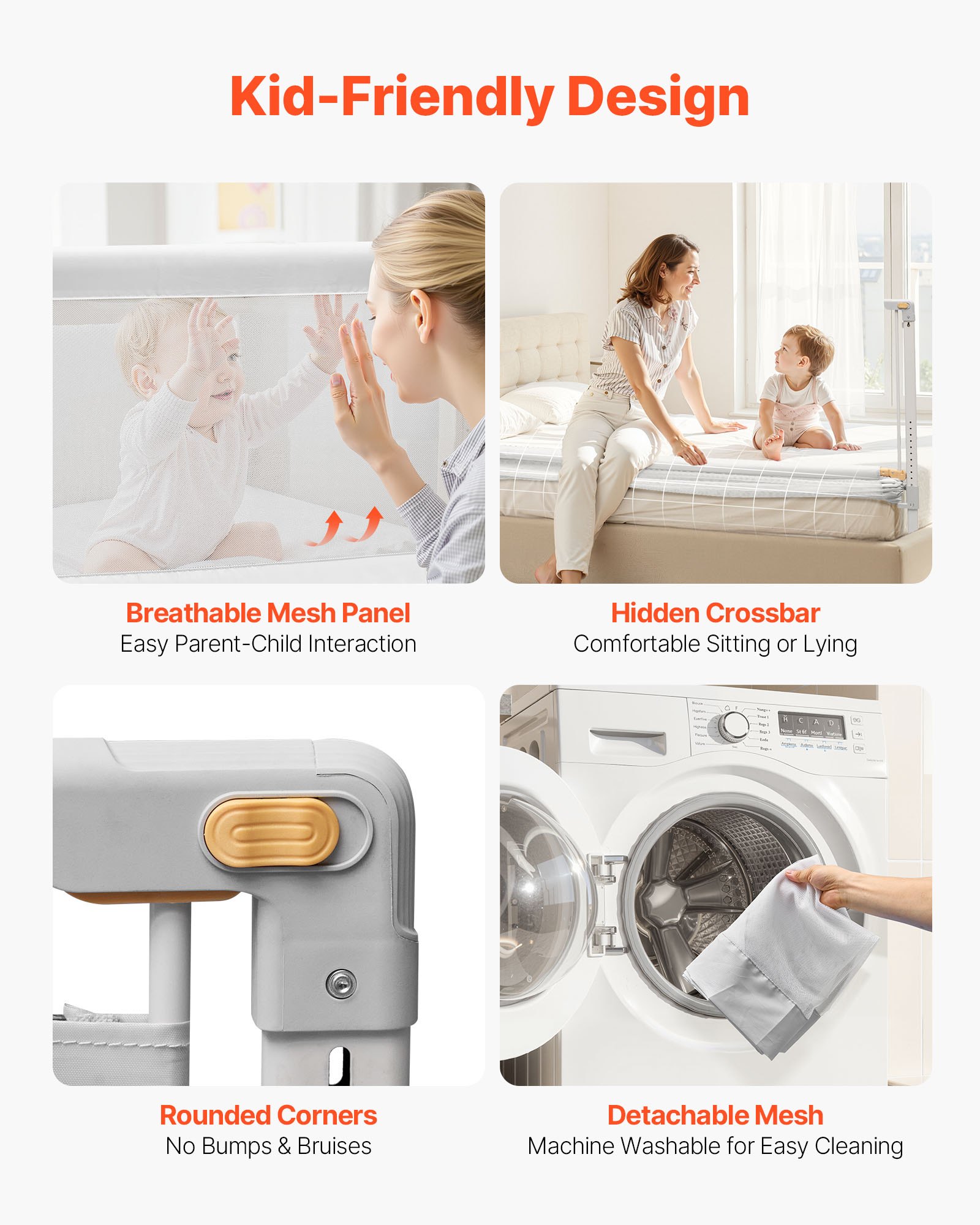 VEVOR Toddler Bed Rail, Kids Beds Guard Rail with Reinforced Iron Pipe and Oxford Cloth, Adjustable Height Bed Side Railing, Portable Guard Bumper Barrier for Crib, Bunk, 1500 x 890 mm, 1 Piece