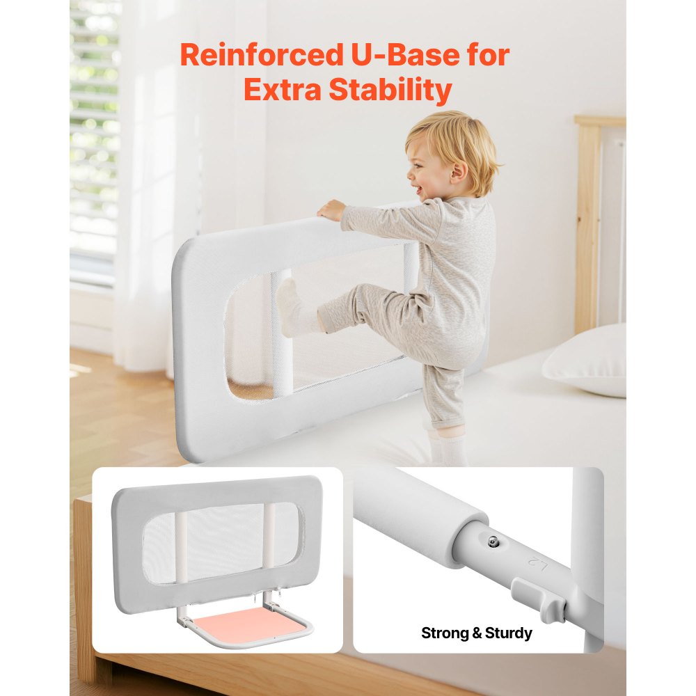 VEVOR Toddler Bed Rail, Kids Beds Guard Rail with Reinforced Iron Pipe and Oxford Cloth, Adjustable Height Bed Side Railing, Portable Guard Bumper Barrier for Crib, Bunk, 800 x 670 mm, 1 Piece