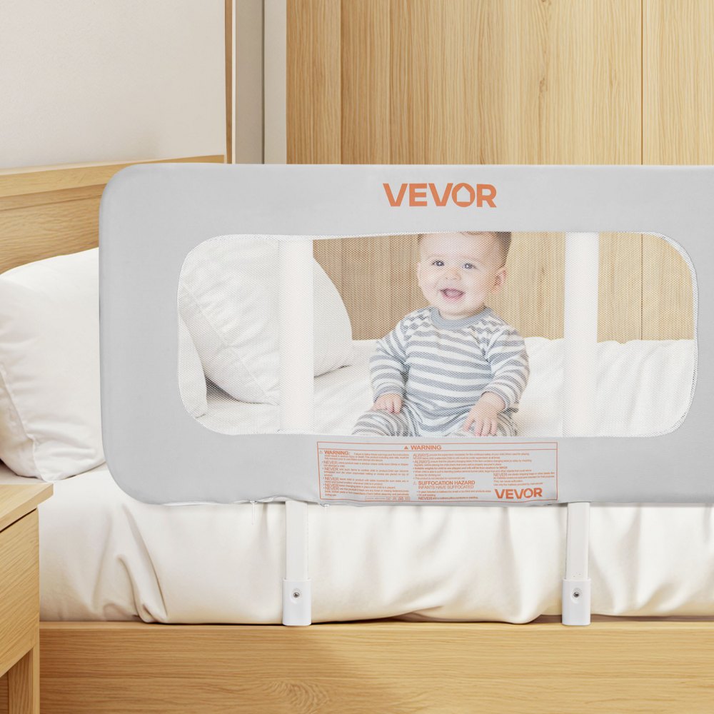 VEVOR Toddler Bed Rail, Kids Beds Guard Rail with Reinforced Iron Pipe and Oxford Cloth, Adjustable Height Bed Side Railing, Portable Guard Bumper Barrier for Crib, Bunk, 800 x 670 mm, 1 Piece