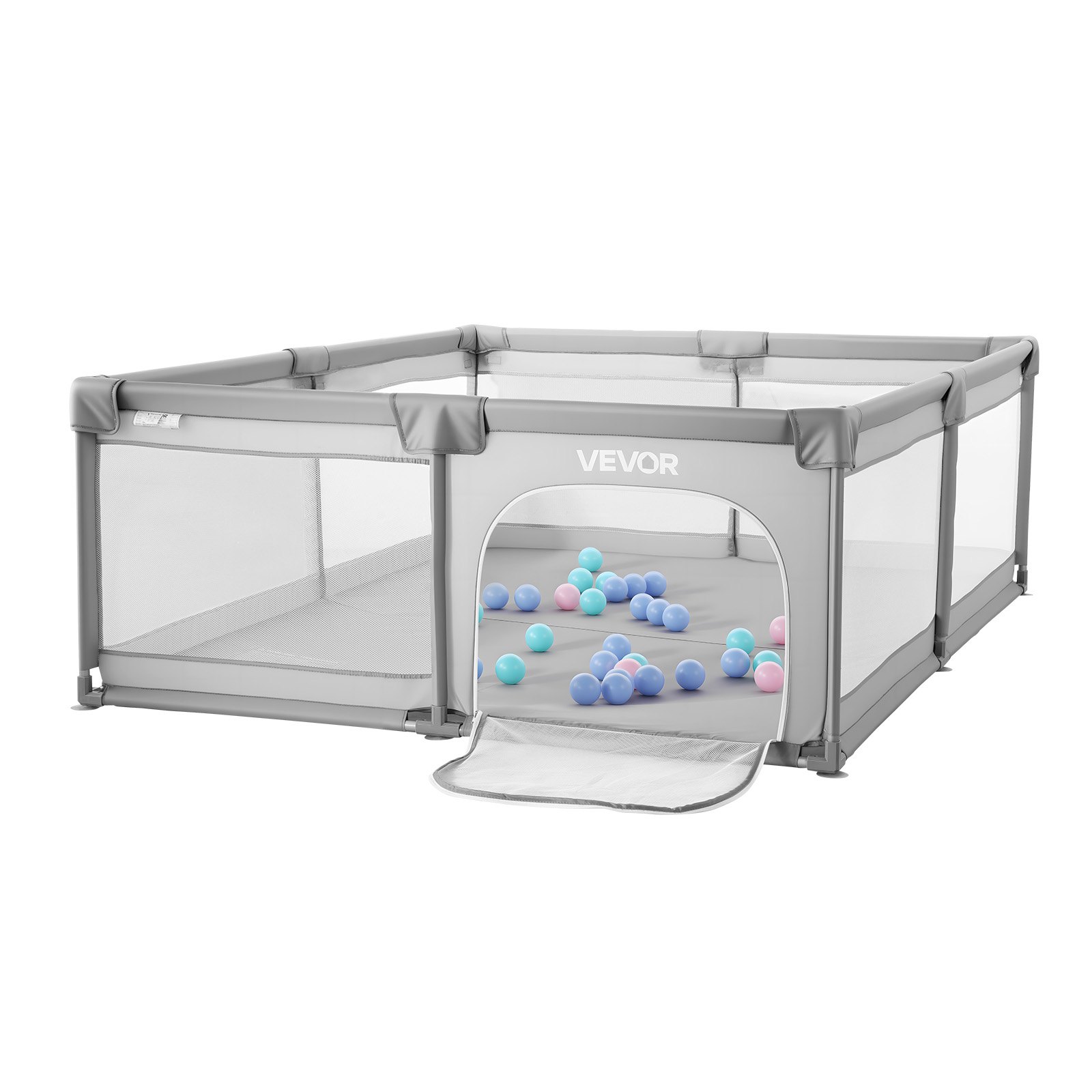 VEVOR Baby Playpen, 2000 x 1785mm Extra Large Playpen for Babies Toddlers, Indoor/Outdoor Baby Fence Play Yard, No-Gap Safety Activity Center with 50 Ocean Balls, Zippered Door & Soft Breathable Mesh